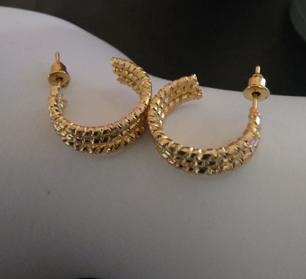 Gold Textured Hoop Earrings - Women Jewelry